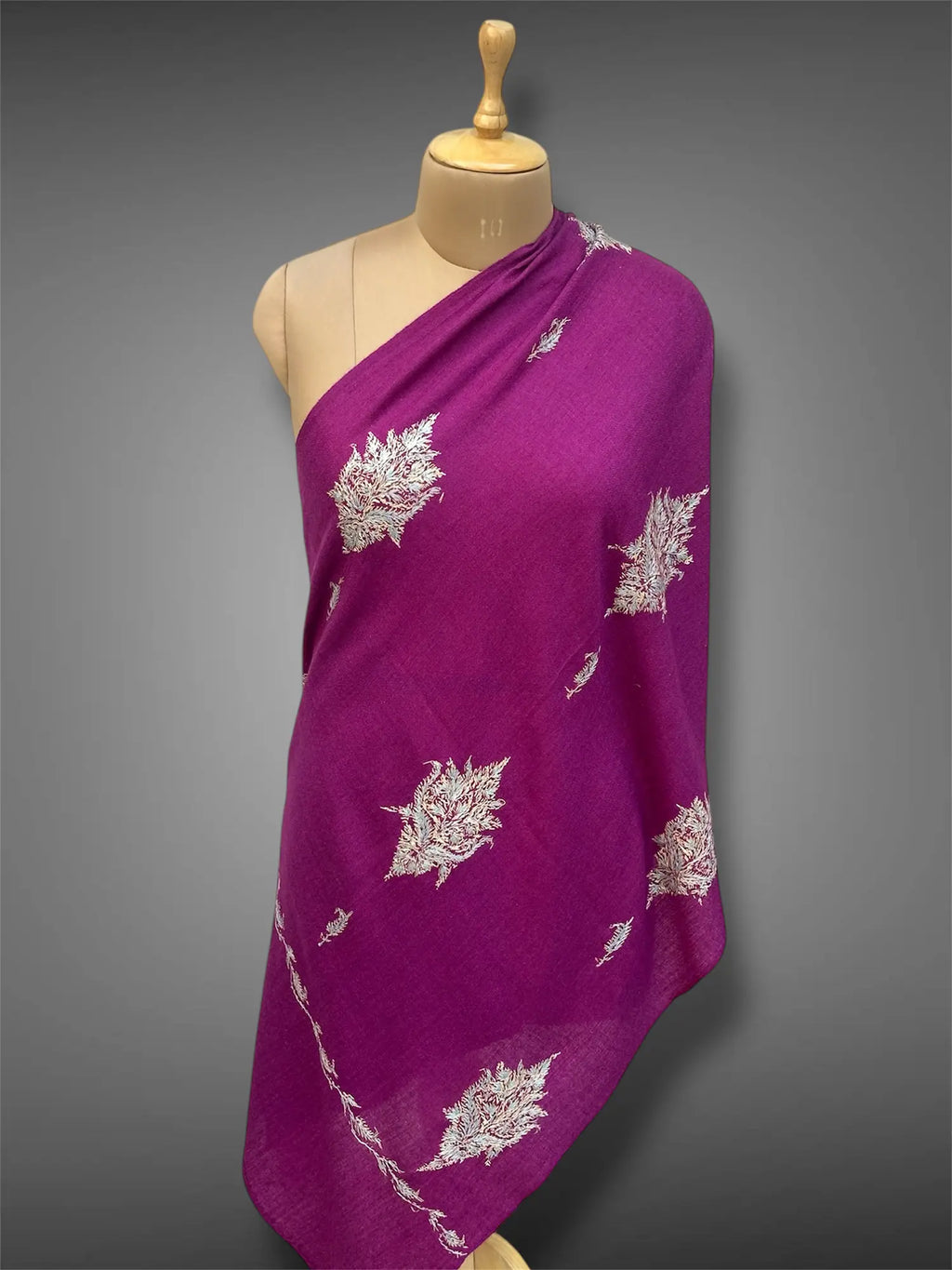 aksi pashmina kashmiri royal magenta stole,  front full 2