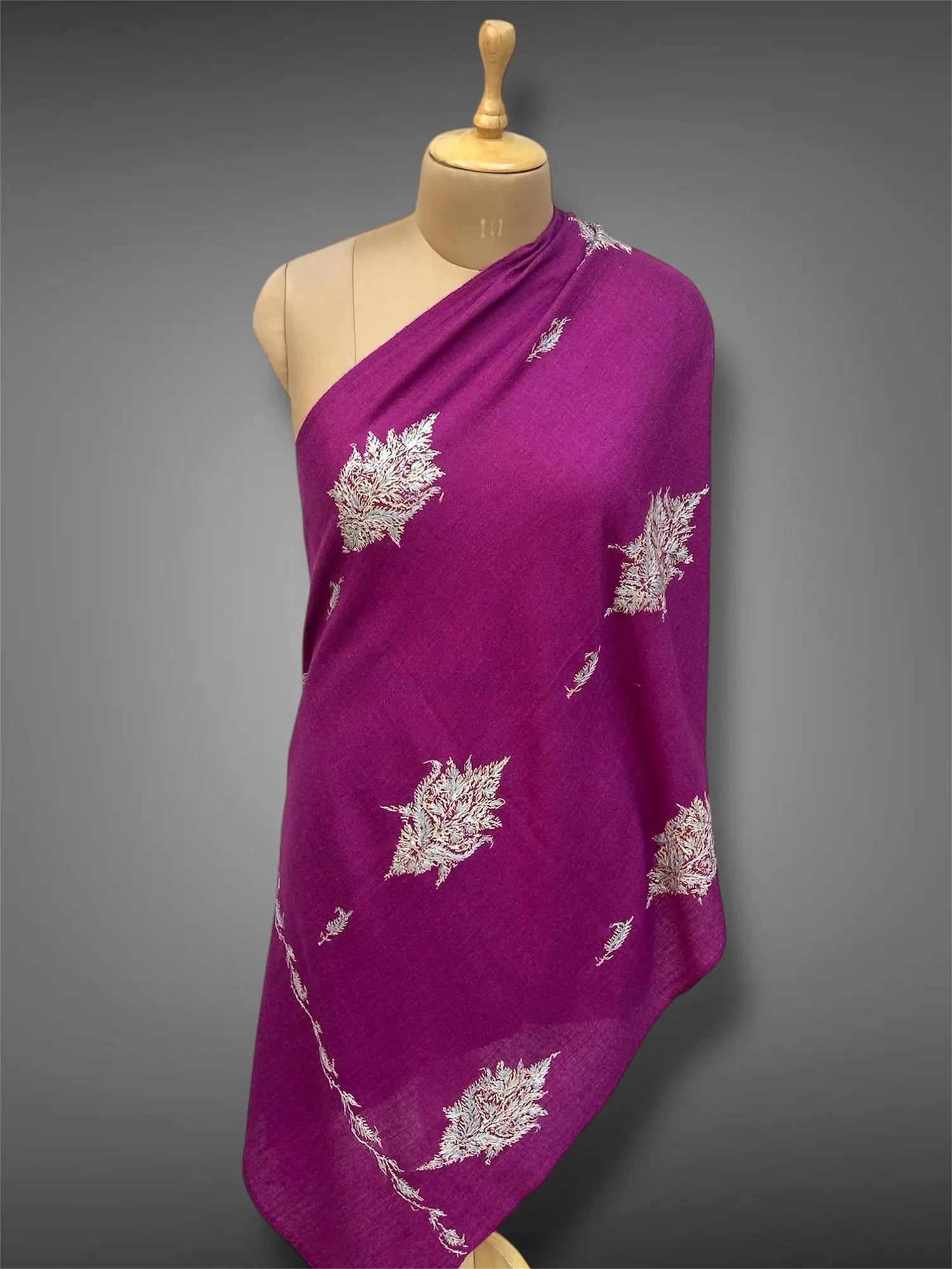 aksi pashmina kashmiri royal magenta stole,  front full 2