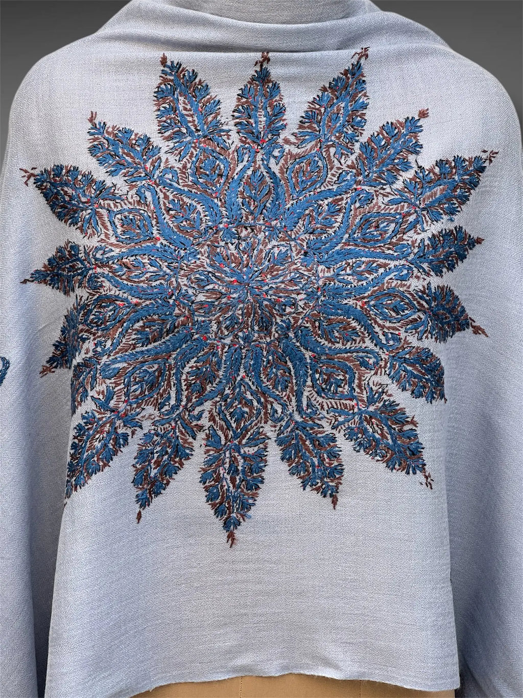 aksi pashmina kashmiri slate blue stole,  front close up