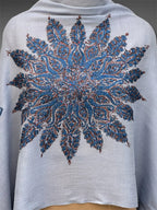 aksi pashmina kashmiri slate blue stole,  front close up