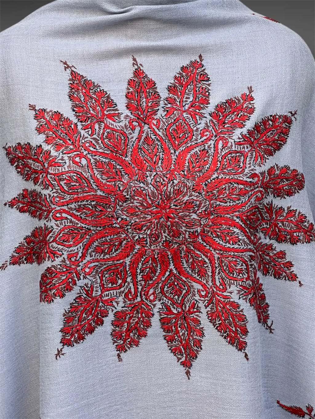 aksi pashmina kashmiri slate blue stole,  front close up 2