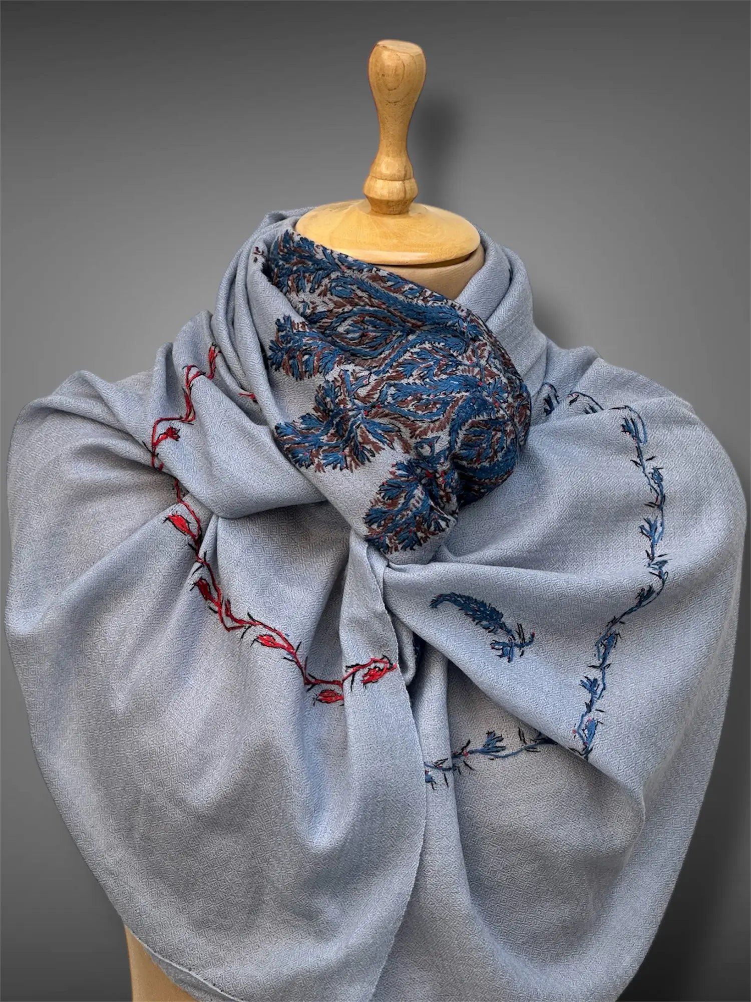 aksi pashmina kashmiri slate blue stole,  muffler full 2