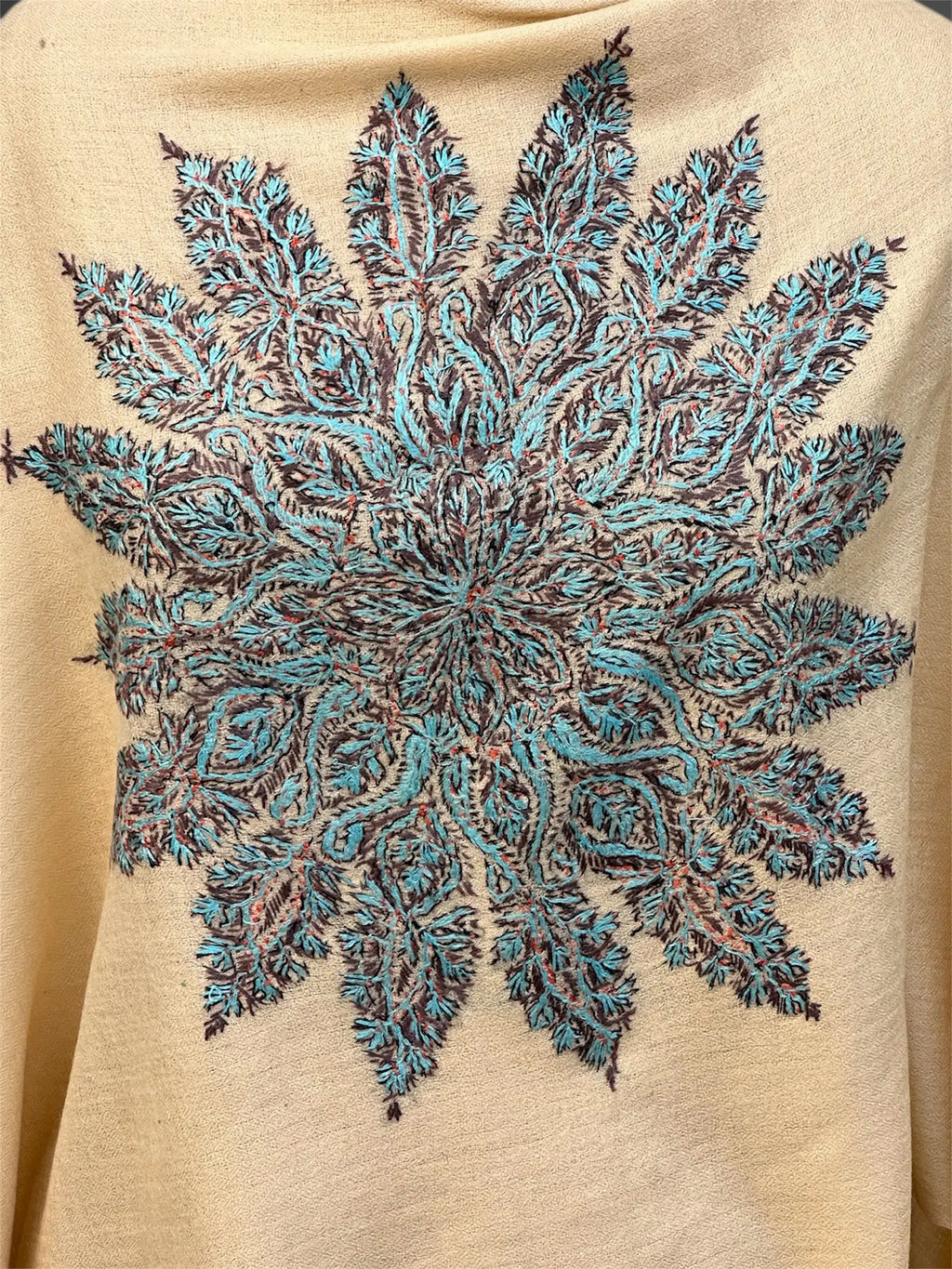 aksi pashmina kashmiri soft beige stole,  front close up 2