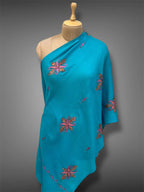 aksi pashmina kashmiri teal blue stole,  front full