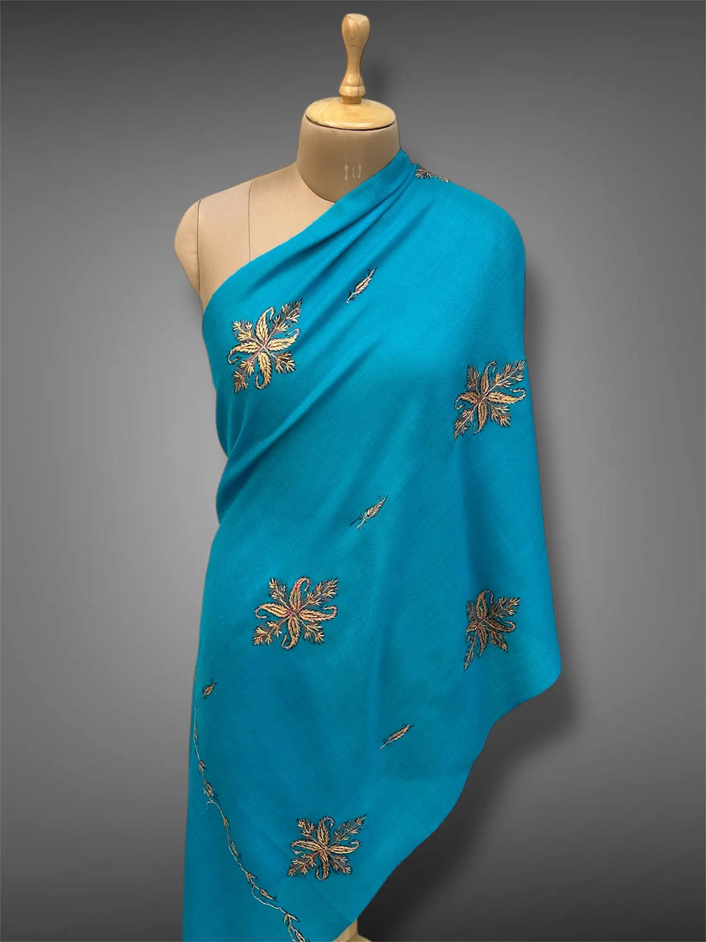 aksi pashmina kashmiri teal blue stole,  front full 2