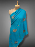 aksi pashmina kashmiri teal blue stole,  front full 2