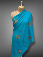 aksi pashmina kashmiri teal blue stole,  front full 2