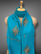 aksi pashmina kashmiri teal blue stole,  muffler close up 2