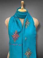 aksi pashmina kashmiri teal blue stole,  muffler close up 2