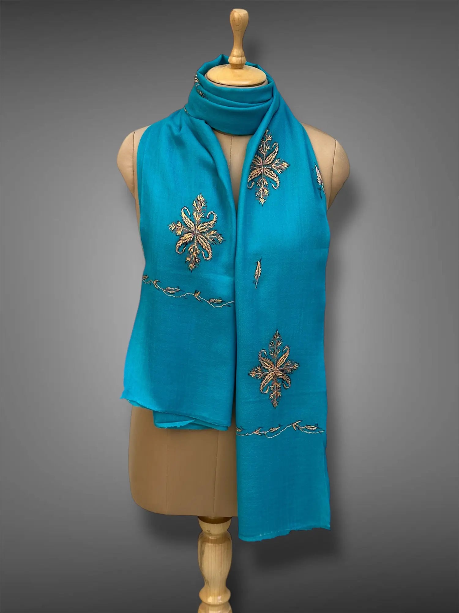 aksi pashmina kashmiri teal blue stole,  muffler full