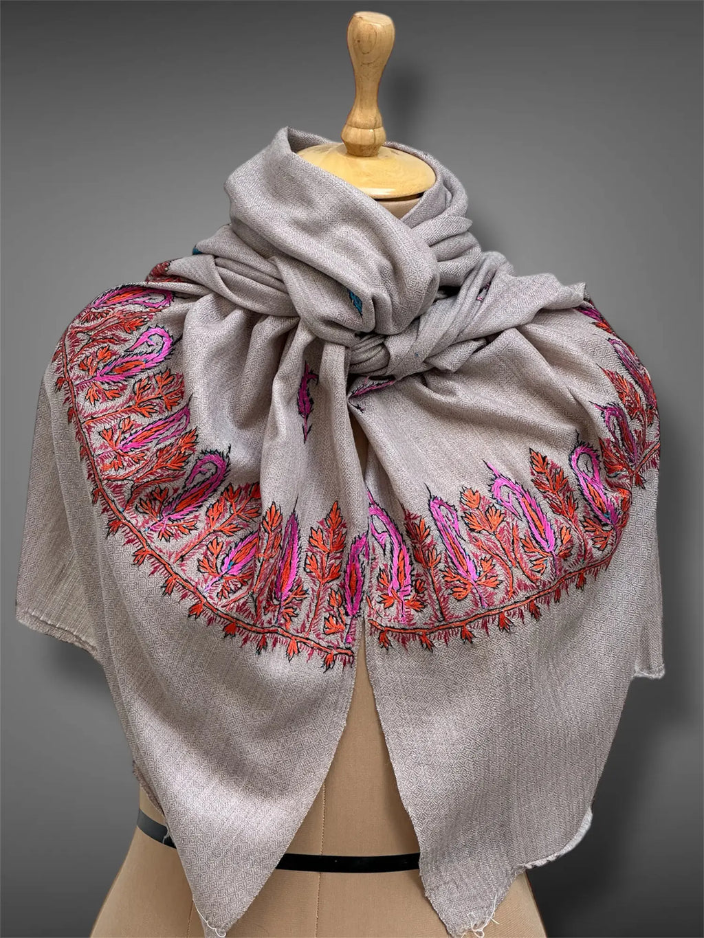 aksi pashmina kashmiri soft grey stole,  front full 2