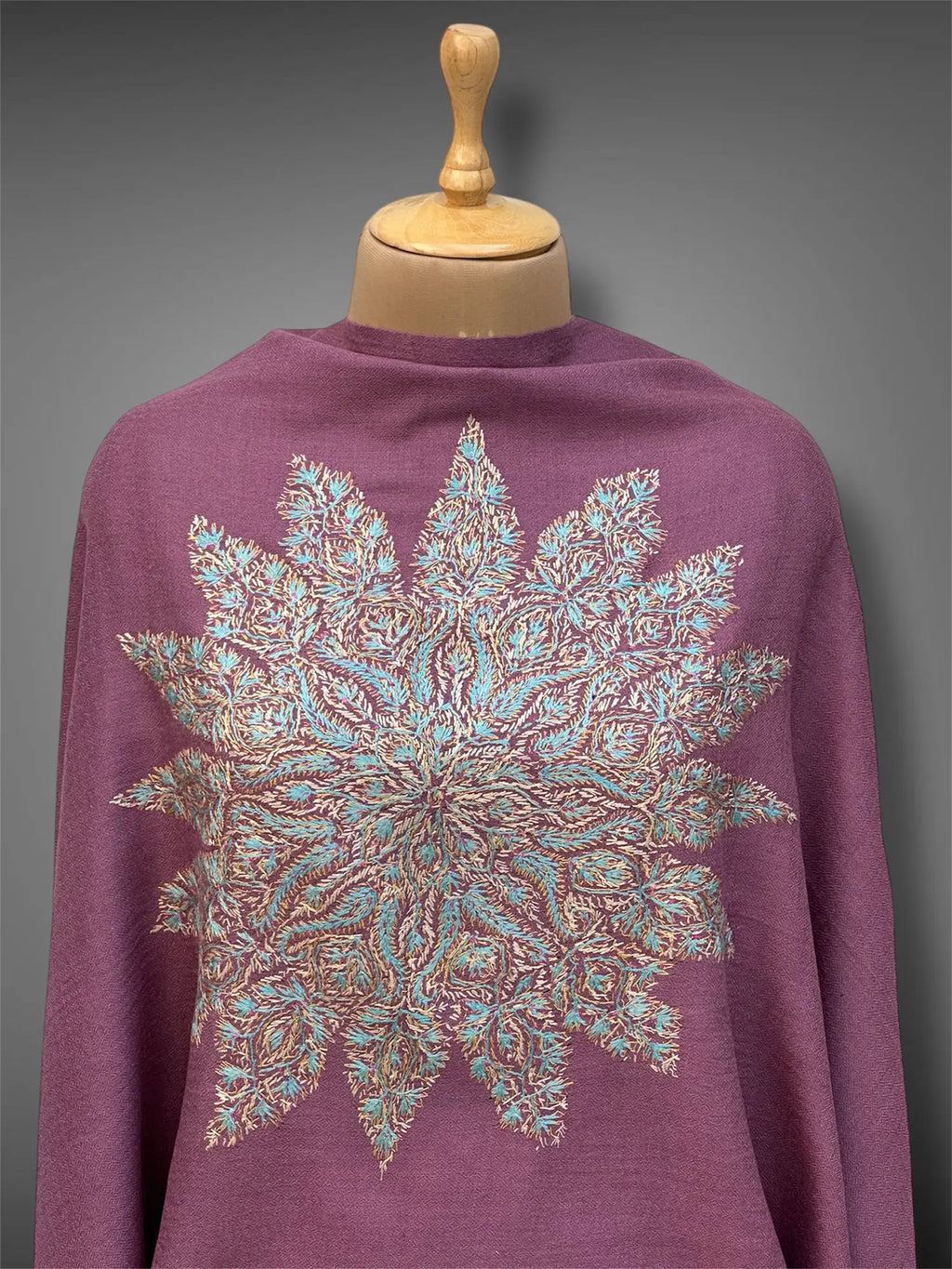 aksi pashmina kashmiri soft purple stole,  front close up