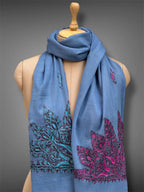 aksi pashmina kashmiri steel blue stole,  muffler close up 3