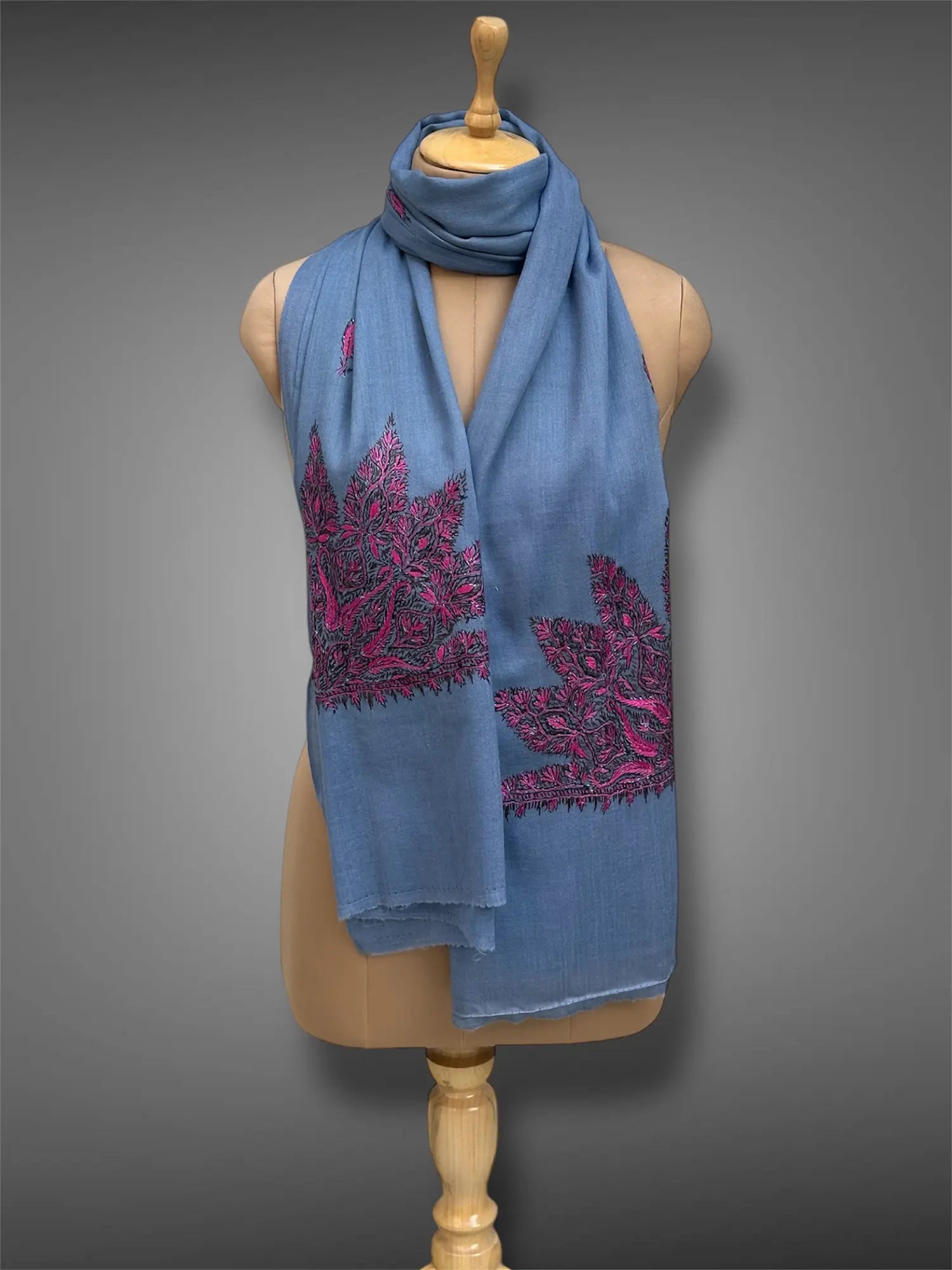 aksi pashmina kashmiri steel blue stole,  muffler full 2