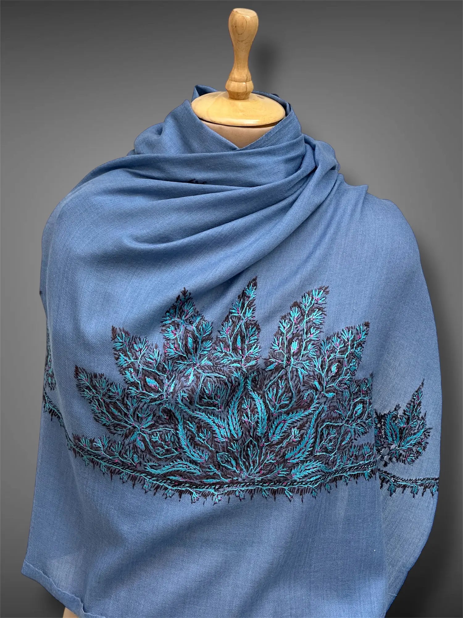aksi pashmina kashmiri steel blue stole,  wrap