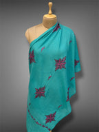 aksi pashmina kashmiri teal stole,  front full