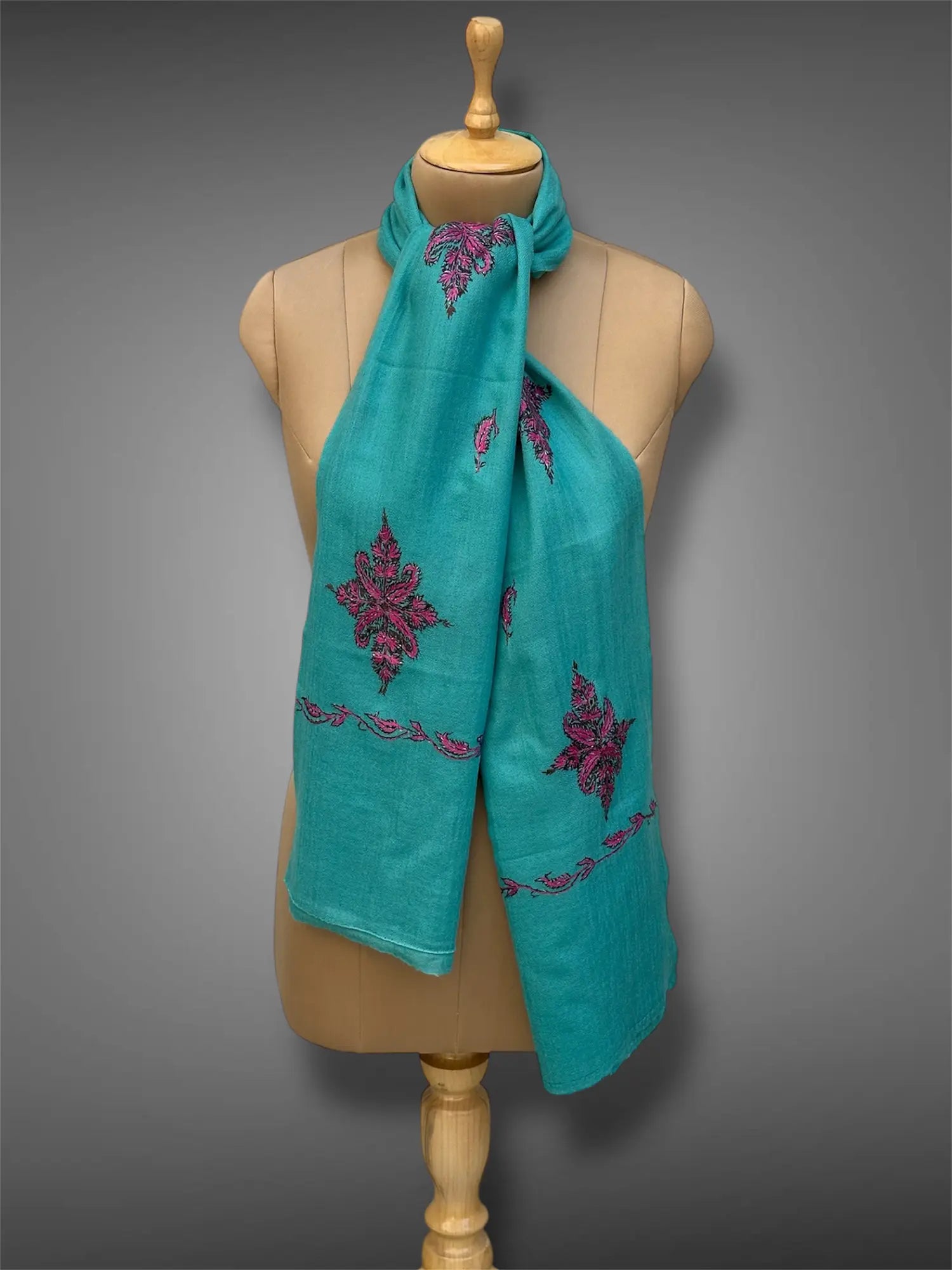 aksi pashmina kashmiri teal stole,  muffler full