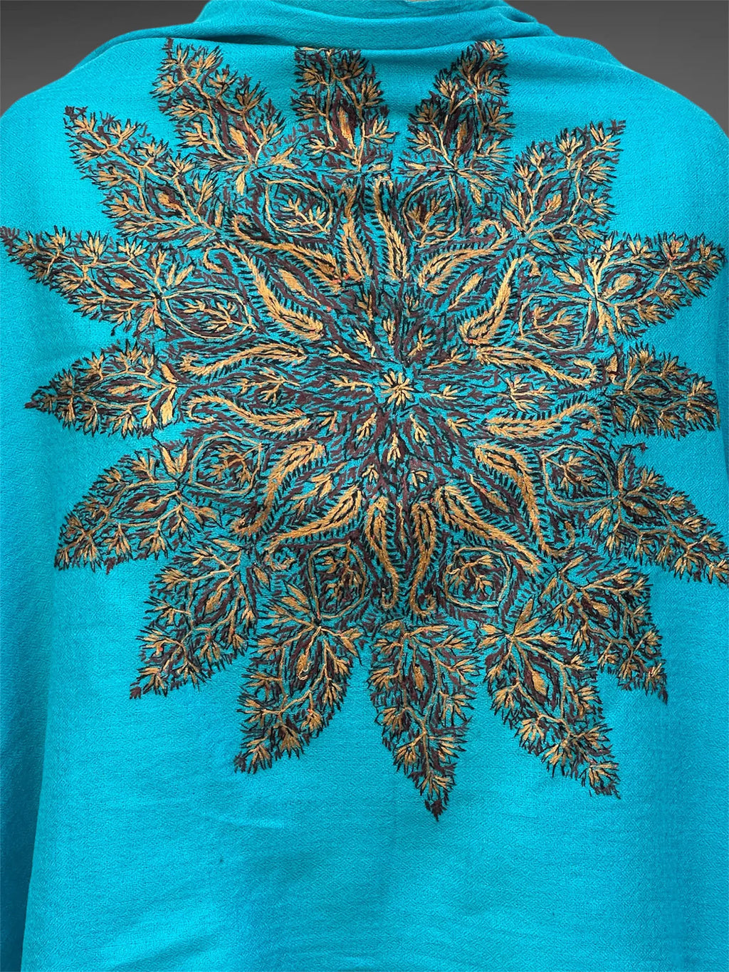 aksi pashmina kashmiri turquoise blue stole,  front close up 2
