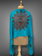 aksi pashmina kashmiri turquoise blue stole,  front full