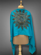 aksi pashmina kashmiri turquoise blue stole,  front full 2