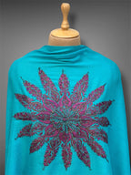aksi pashmina kashmiri turquoise stole,  front close up 2