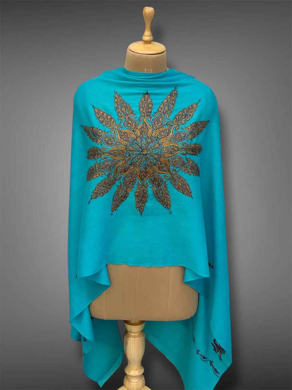 aksi pashmina kashmiri turquoise stole,  front full