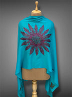 aksi pashmina kashmiri turquoise stole,  front full 2