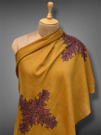 aksi pashmina kashmiri warm mustard stole,  front close up