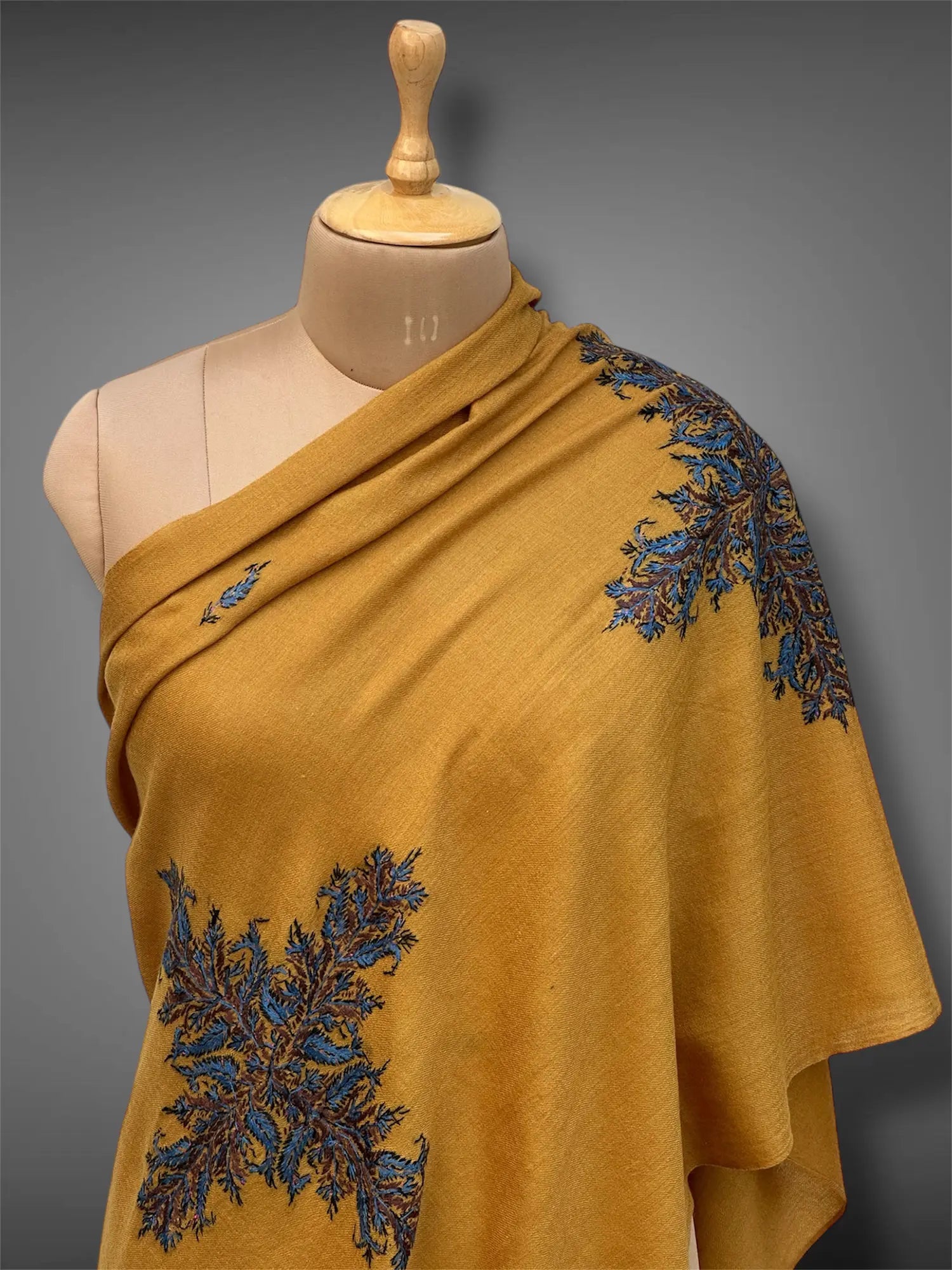 aksi pashmina kashmiri warm mustard stole,  front close up 2