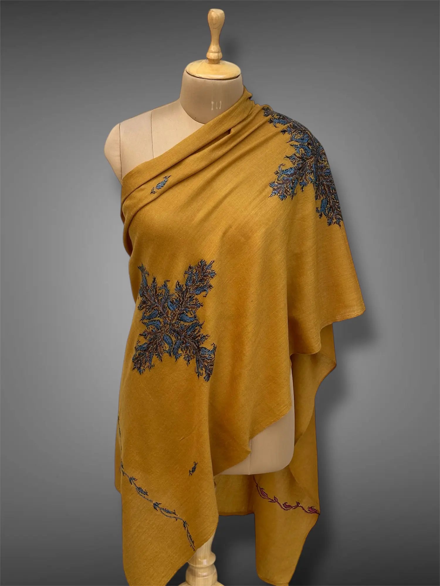 aksi pashmina kashmiri warm mustard stole,  front full 2