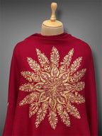 aksi pashmina kashmiri royal red stole,  front close up