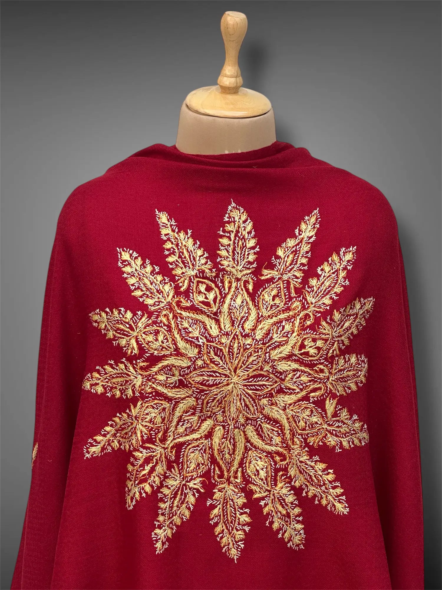 aksi pashmina kashmiri royal red stole,  front close up