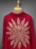 aksi pashmina kashmiri royal red stole,  front close up 2