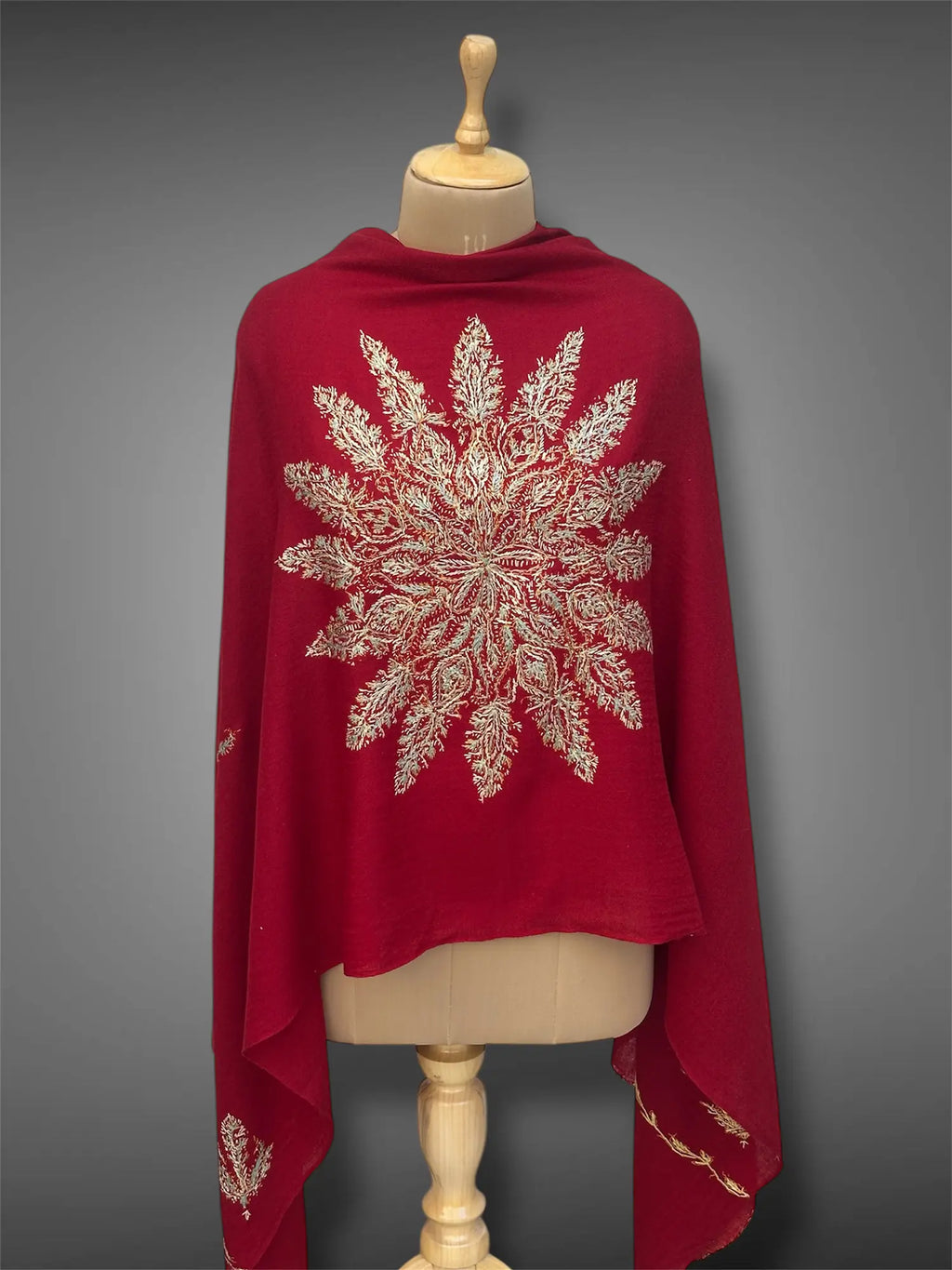 aksi pashmina kashmiri royal red stole,  front full 2