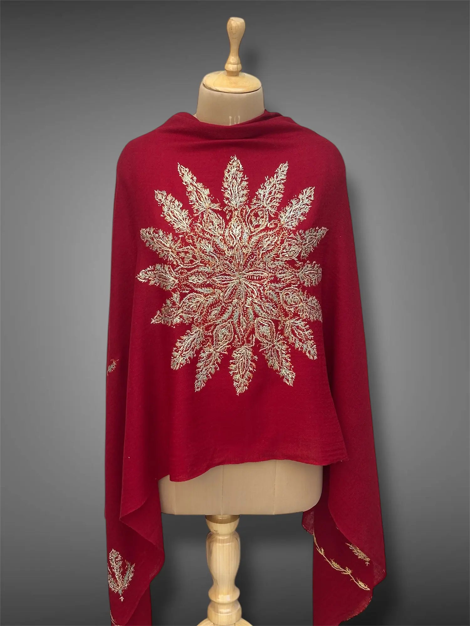 aksi pashmina kashmiri royal red stole,  front full 2