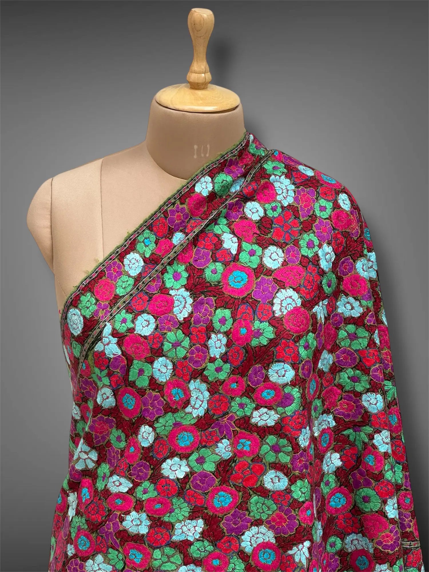 paper mache pashmina kashmiri emerald green stole,  front close up