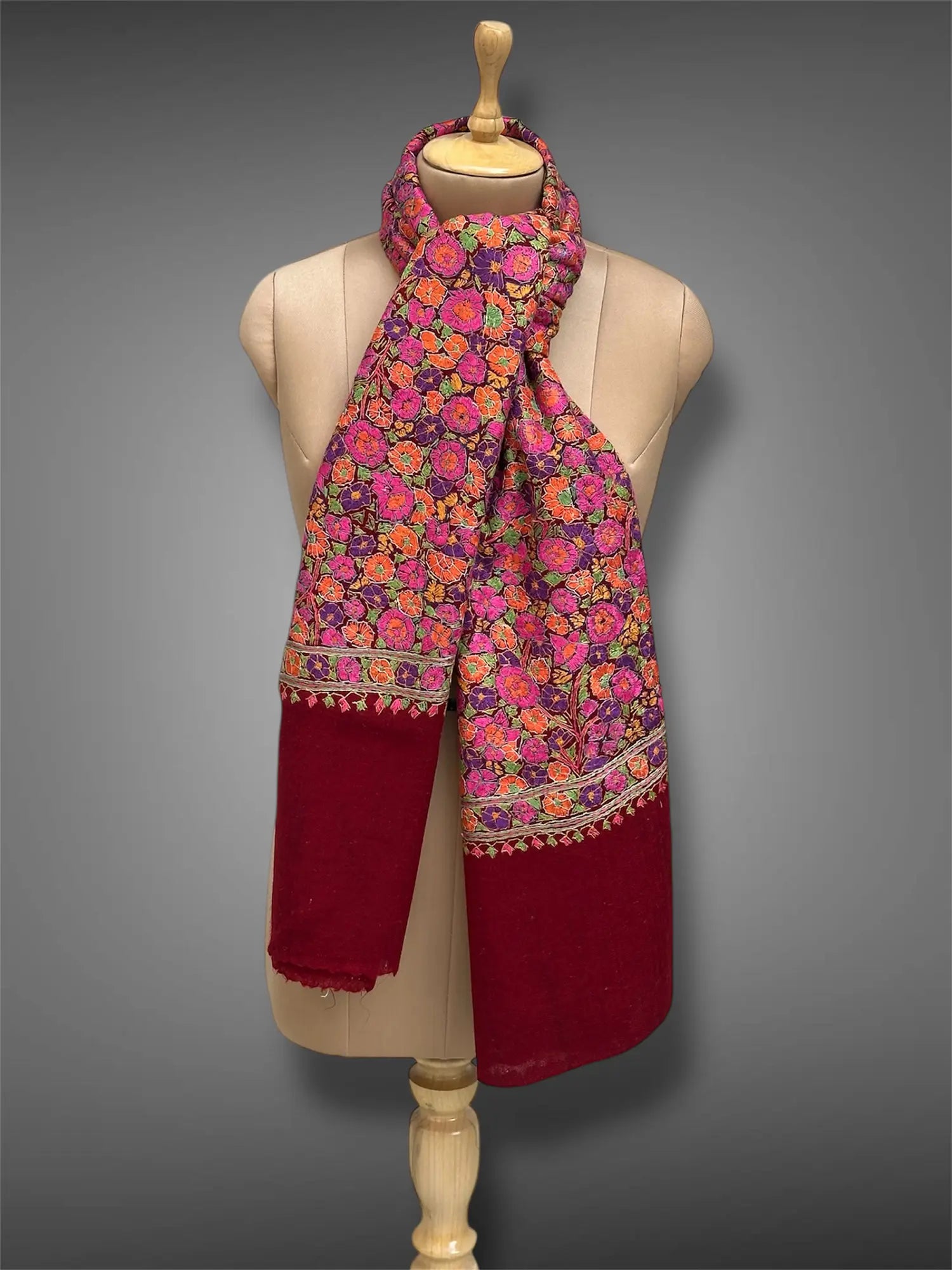 paper mache pashmina kashmiri maroon stole,  muffler full