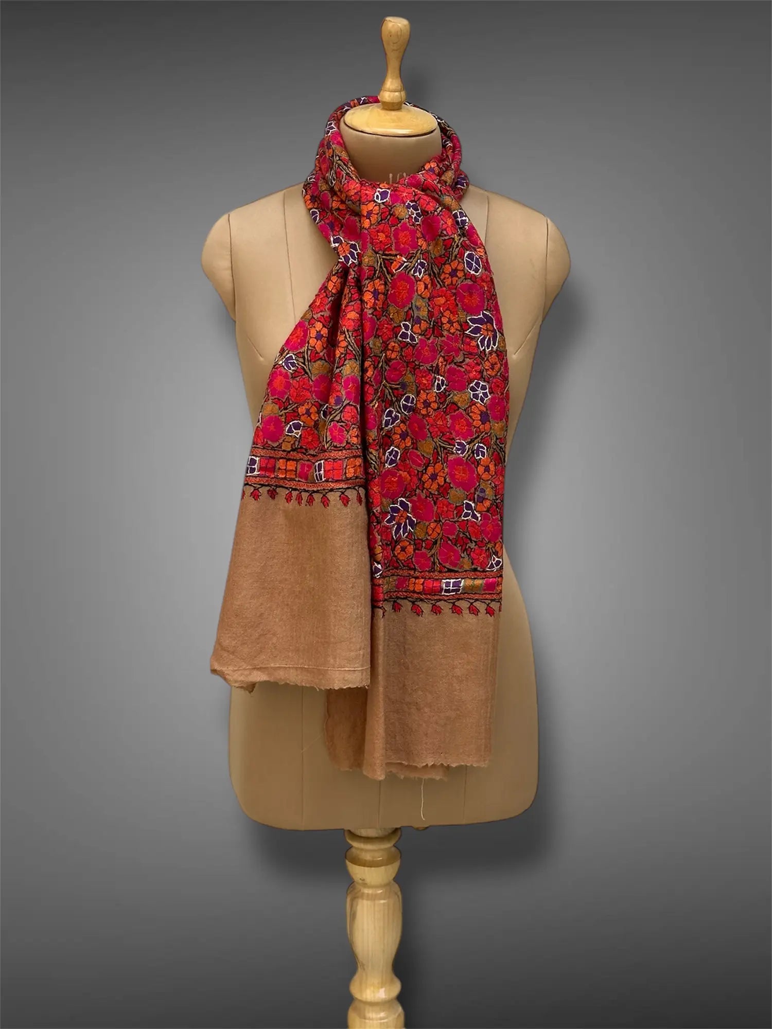 paper mache pashmina kashmiri mud brown stole,  muffler full