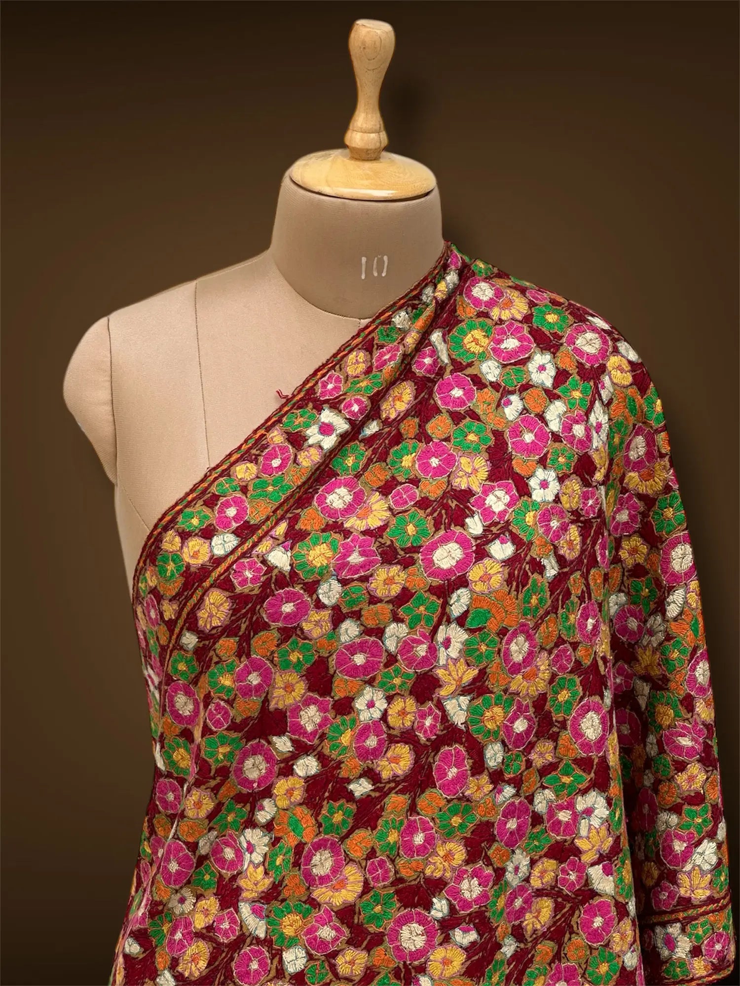 paper mache pashmina kashmiri mustard stole,  front close up