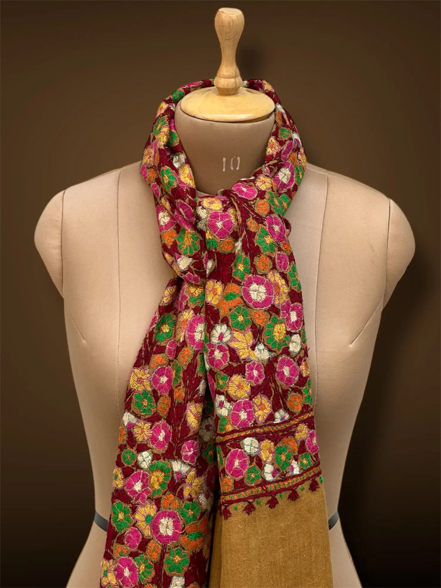 paper mache pashmina kashmiri mustard stole,  muffler close up