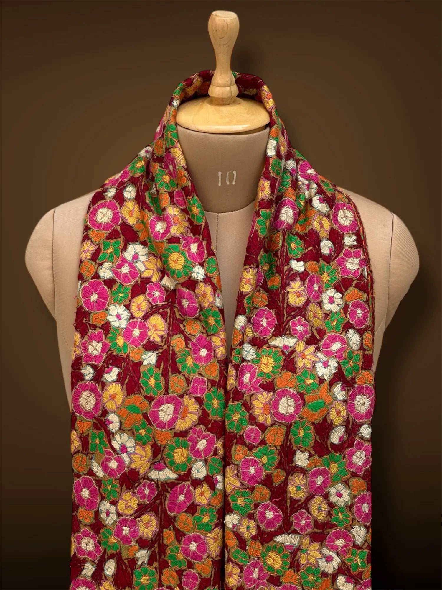 paper mache pashmina kashmiri mustard stole,  muffler close up 2