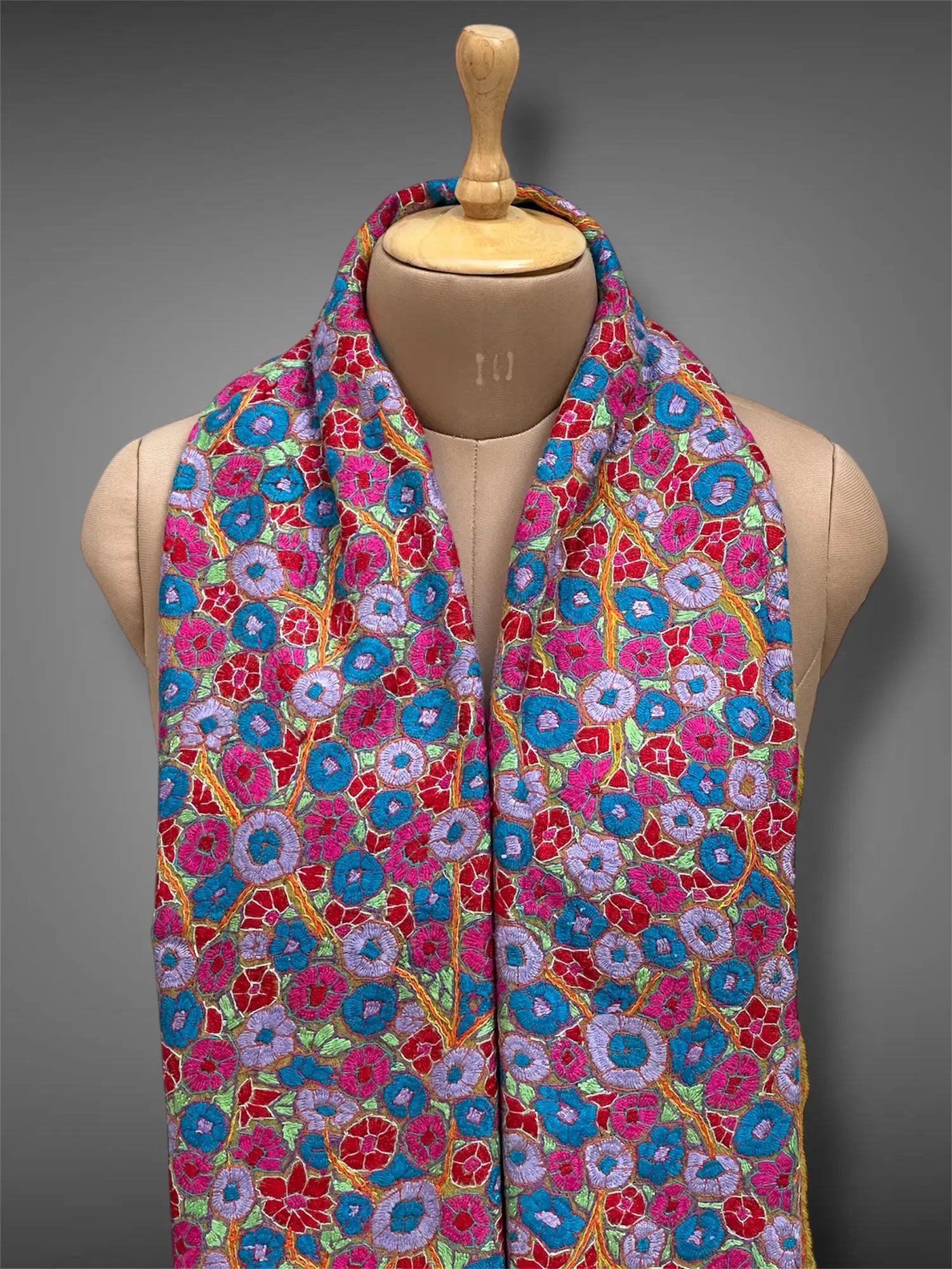 paper mache pashmina kashmiri mustard yellow stole,  muffler close up 2