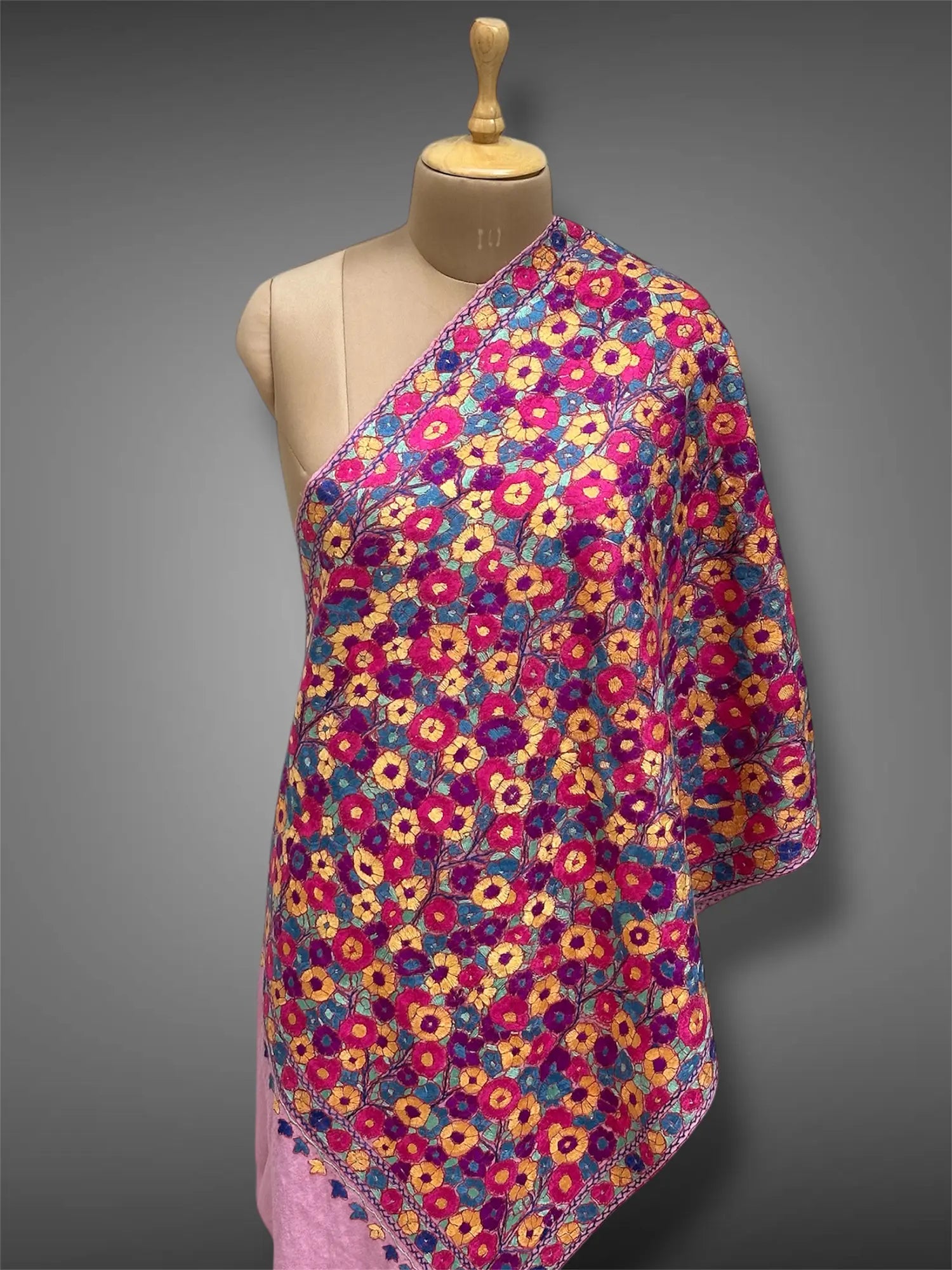 paper mache pashmina kashmiri rich pink stole,  front full