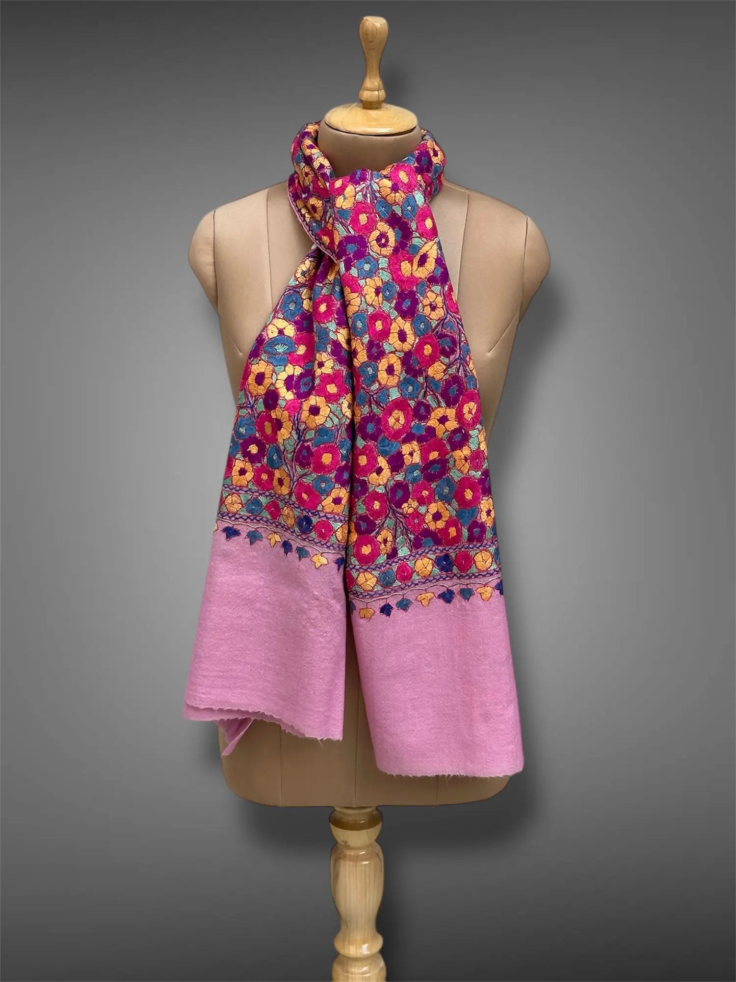 paper mache pashmina kashmiri rich pink stole,  muffler full