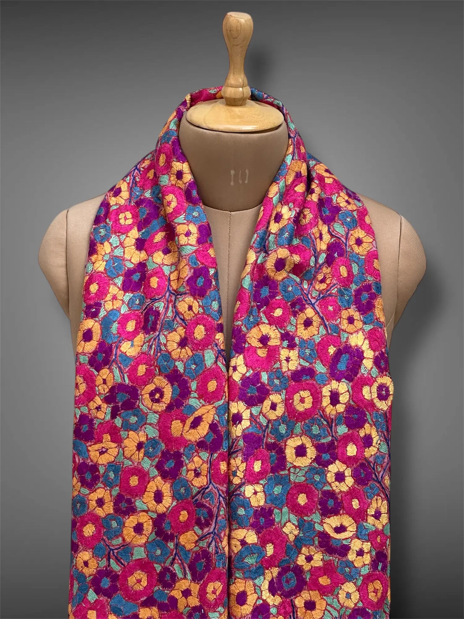 paper mache pashmina kashmiri rich pink stole,  muffler close up 2