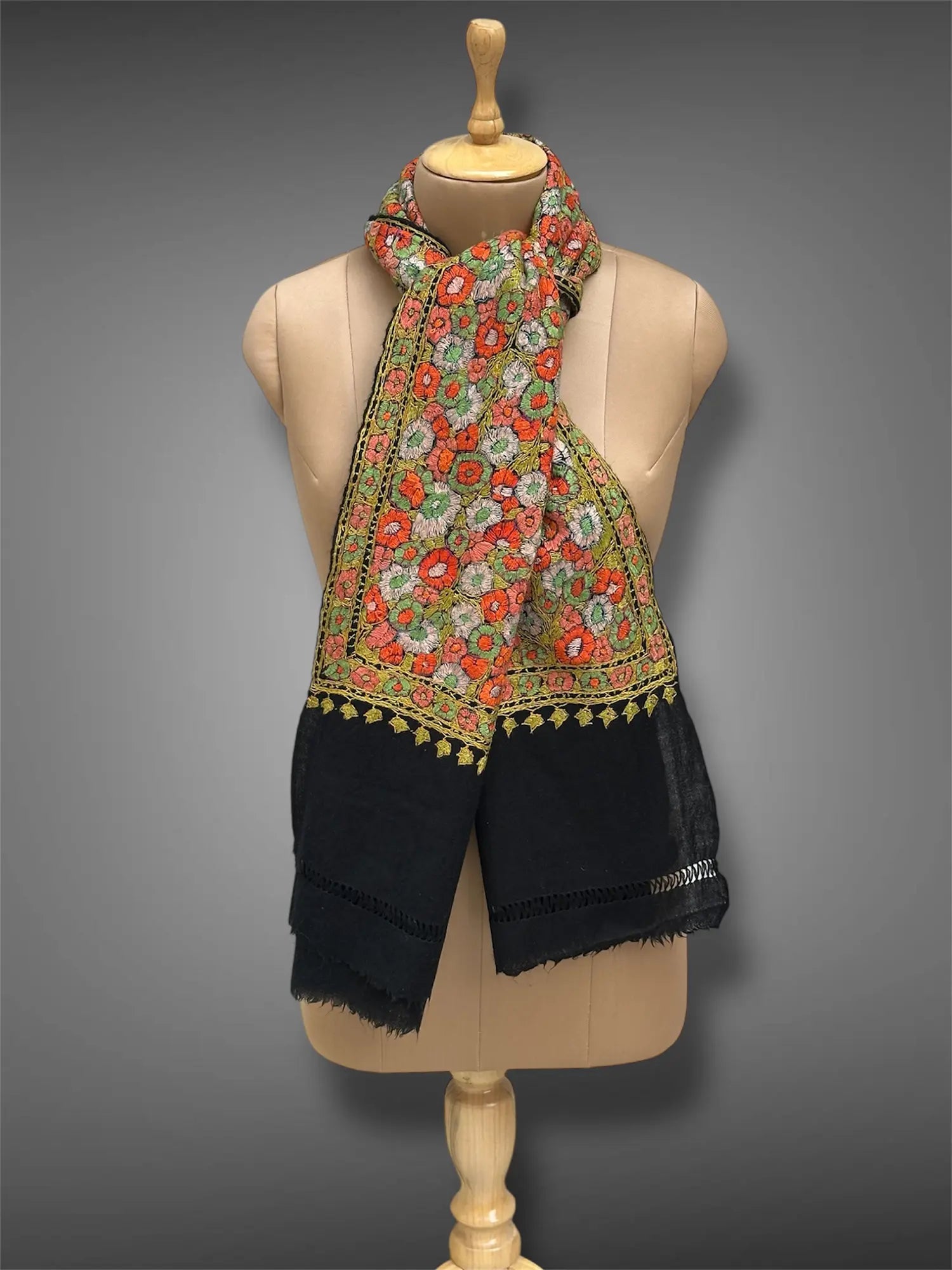 paper mache pashmina kashmiri black stole,  muffler full