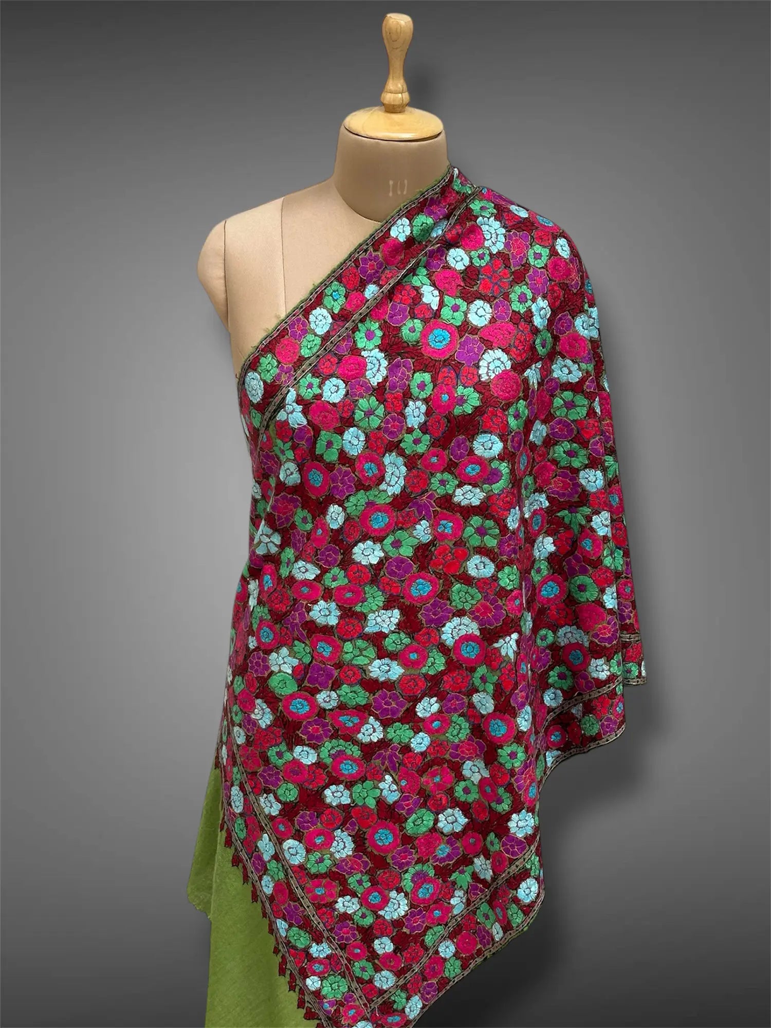 paper mache pashmina kashmiri emerald green stole,  front full