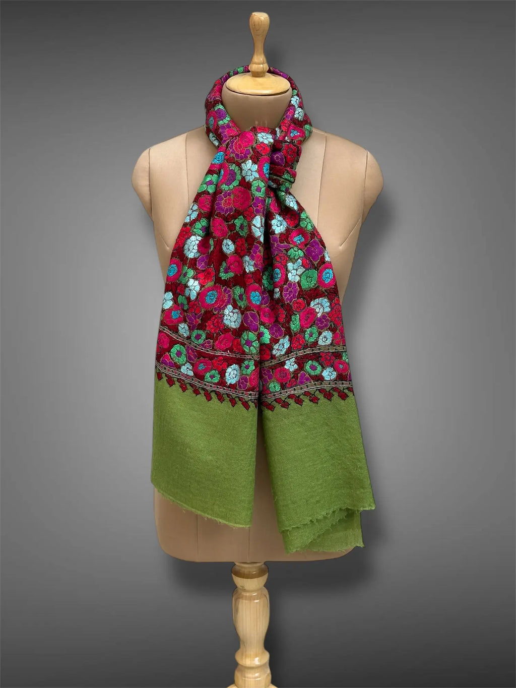 paper mache pashmina kashmiri emerald green stole,  muffler full