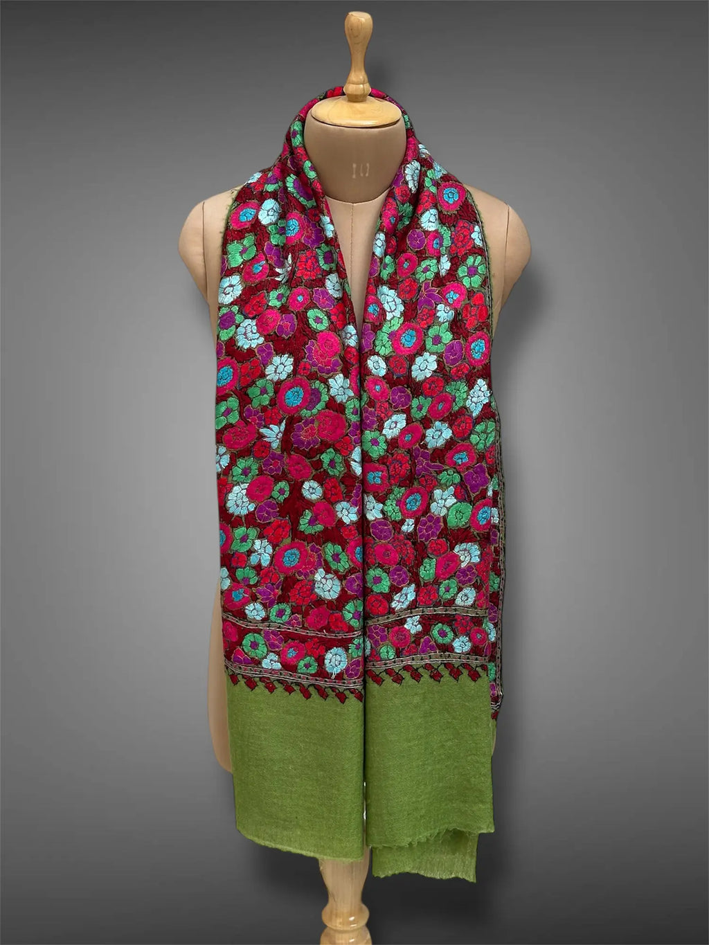 paper mache pashmina kashmiri emerald green stole,  muffler full 2