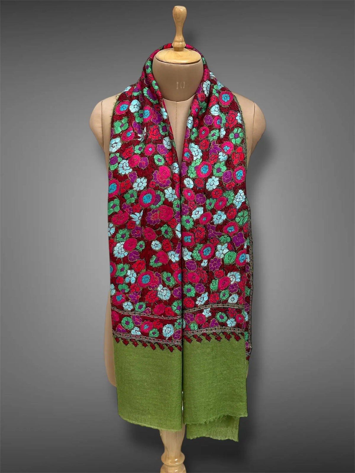 paper mache pashmina kashmiri emerald green stole,  muffler full 2